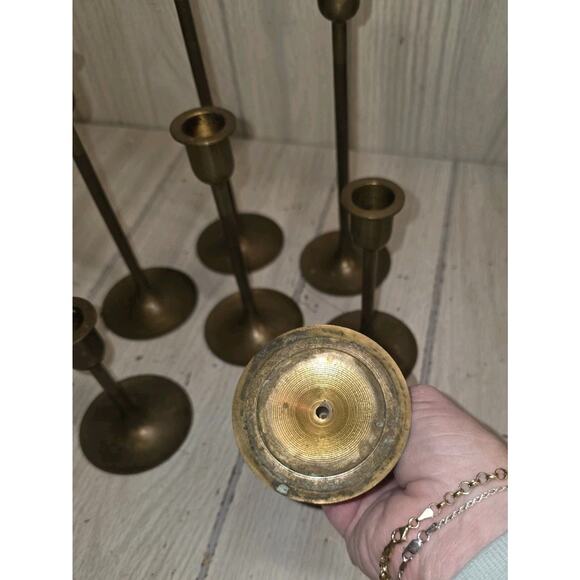 Vintage Brass Graduated Candlestick Holders 9\'\' to 3\'\' 7 PC Hollywood Regency